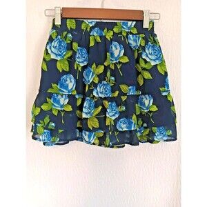 Abercrombie & Fitch Blue Rose Floral Tiered Mini Skirt Women's XS Lined
